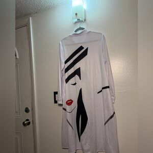 Graphic Face Print White Longline Duster
